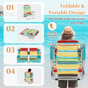 Foldable Backpack Beach Chair with Cup Holder and Storage Pockets Set of 2