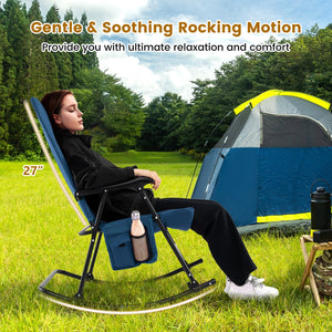 Foldable Rocking Padded Portable Camping Chair with Backrest and Armrest