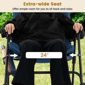 Foldable Rocking Padded Portable Camping Chair with Backrest and Armrest -Blue
