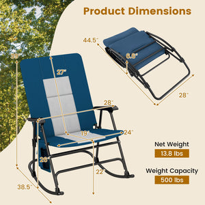 Foldable Rocking Padded Portable Camping Chair with Backrest and Armrest -Blue