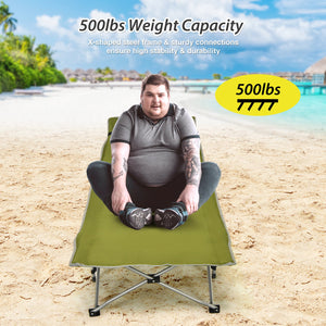 Folding Camping Cot with Side Storage Pocket Detachable Headrest
