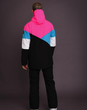 Fresh Pow Men's Ski & Snowboard Jacket - Neon Pink, Blue & Black - TRAPSKI
