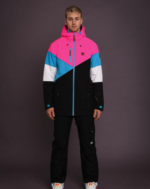 Fresh Pow Men's Ski & Snowboard Jacket - Neon Pink, Blue & Black - TRAPSKI