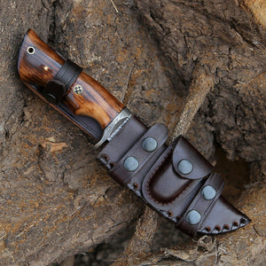 Frontier Custom Damascus Steel Knife with Charred Oak Wood Handle - TRAPSKI