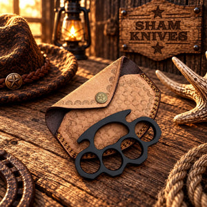 The Frontier Marshal Hand-Cast Black Knuckle – Western Collectible with Leather Sheath