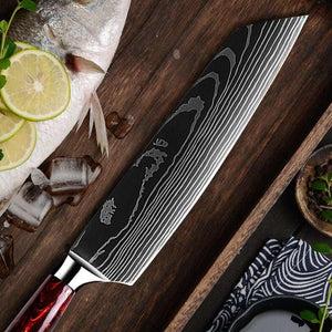 Fujin 10 Pcs Handmade Chef's Knife Damascus Pattern HC Steel Chef's Set with Sheath - TRAPSKI