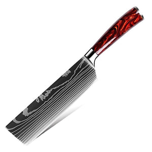 Fujin 10 Pcs Handmade Chef's Knife Damascus Pattern HC Steel Chef's Set with Sheath - TRAPSKI