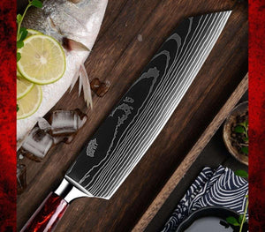 Fujin 10 Pcs Handmade Chef's Knife Damascus Pattern HC Steel Chef's Set with Sheath - TRAPSKI