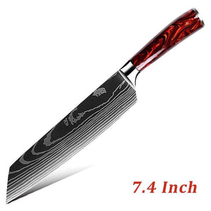 Fujin 10 Pcs Handmade Chef's Knife Damascus Pattern HC Steel Chef's Set with Sheath - TRAPSKI