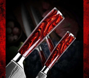 Fujin 10 Pcs Handmade Chef's Knife Damascus Pattern HC Steel Chef's Set with Sheath - TRAPSKI