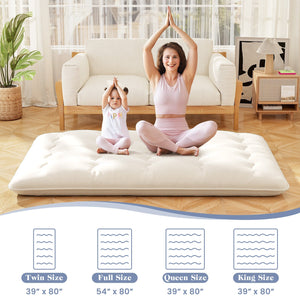 Queen/King/Twin/Full Futon Mattress Floor Sleeping Pad with Washable Cover Beige