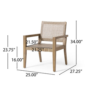 Outdoor Wicker and Acacia Wood Club Chairs - Set of 2