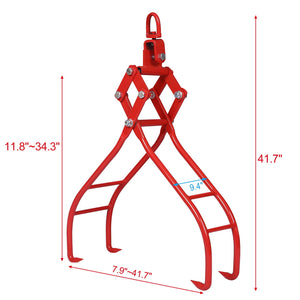 Heavy-Duty 4 Claw Timber Log Lifting Tongs with 3,000 lb Capacity - Red