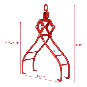 Heavy-Duty 4 Claw Timber Log Lifting Tongs with 3,000 lb Capacity - Red