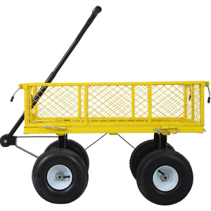 Heavy Duty Steel Garden Cart with Mesh Sides - Dark Green, Red, Yellow
