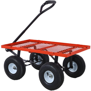 Heavy Duty Steel Garden Cart with Mesh Sides - Dark Green, Red, Yellow