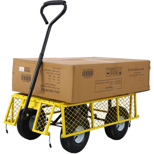 Heavy Duty Steel Garden Cart with Mesh Sides - Dark Green, Red, Yellow