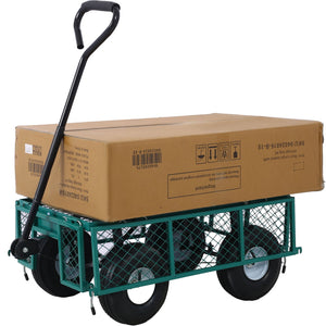Heavy Duty Steel Garden Cart with Mesh Sides - Dark Green, Red, Yellow