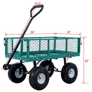 Heavy Duty Steel Garden Cart with Mesh Sides - Dark Green, Red, Yellow