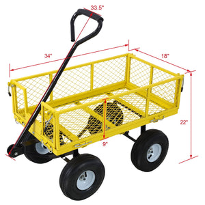 Heavy Duty Steel Garden Cart with Mesh Sides - Dark Green, Red, Yellow