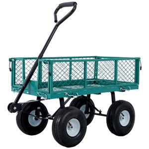 Heavy Duty Steel Garden Cart with Mesh Sides - Dark Green, Red, Yellow