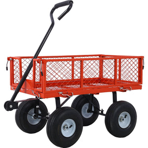 Heavy Duty Steel Garden Cart with Mesh Sides - Dark Green, Red, Yellow