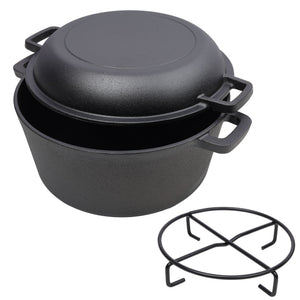 Pre-Seasoned Cast Iron Dutch Oven with Skillet Lid - Black