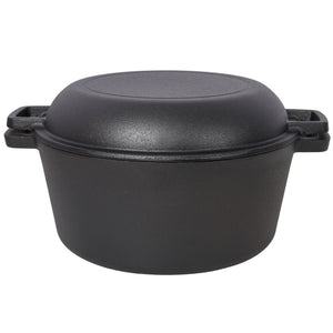 Pre-Seasoned Cast Iron Dutch Oven with Skillet Lid - Black