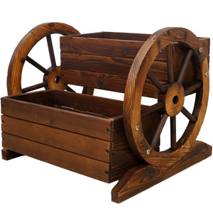 Wooden Wagon Planter Box with Two Tiers and Wheels - Fir Wood