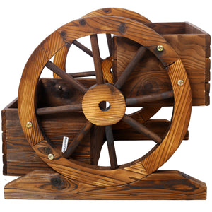 Wooden Wagon Planter Box with Two Tiers and Wheels - Fir Wood