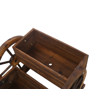 Wooden Wagon Planter Box with Two Tiers and Wheels - Fir Wood