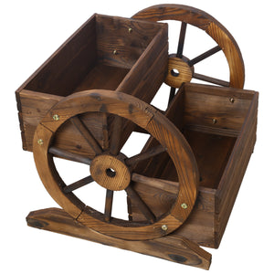 Wooden Wagon Planter Box with Two Tiers and Wheels - Fir Wood