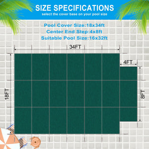 16 x 32 Ft High Strength Pool Safety Cover with Center End Step - Blue or Dark Green