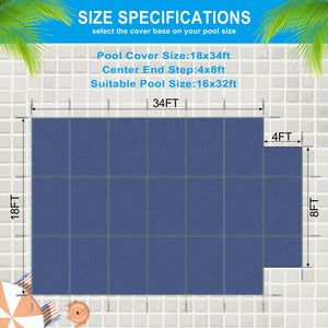 16 x 32 Ft High Strength Pool Safety Cover with Center End Step - Blue or Dark Green