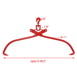 Heavy Duty Log Lifting Tongs with Swivel Hook and Sharp Teeth - Red
