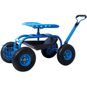 Rolling Garden Scooter Cart with 360° Swivel Seat and Tool Tray - Multiple Colors