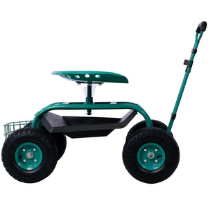 Rolling Garden Scooter Cart with 360° Swivel Seat and Tool Tray - Multiple Colors
