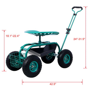 Rolling Garden Scooter Cart Seat with 360 Swivel and Tool Tray - Light Blue, Green, or Red