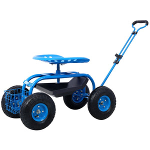Rolling Garden Scooter Cart Seat with 360 Swivel and Tool Tray - Light Blue, Green, or Red