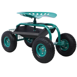Rolling Garden Scooter Cart Seat with 360 Swivel and Tool Tray - Light Blue, Green, or Red