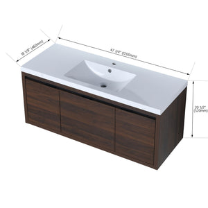 Floating Bathroom Vanity with Resin Sink and Soft-Close Doors - Wood