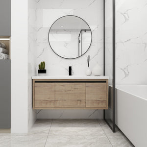 Floating Bathroom Vanity with Resin Sink and Soft-Close Doors - Wood