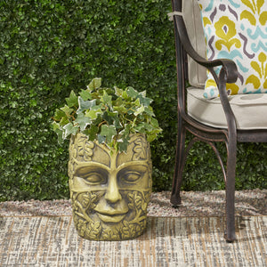 Garden Urn Planter with Carved Detail - Antique Green