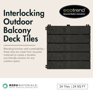 TierraVerde 12x12" Interlocking Outdoor Balcony Deck Tiles, 24-Pack, Slate Black