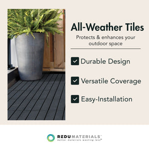 TierraVerde 12x12" Interlocking Outdoor Balcony Deck Tiles, 24-Pack, Slate Black