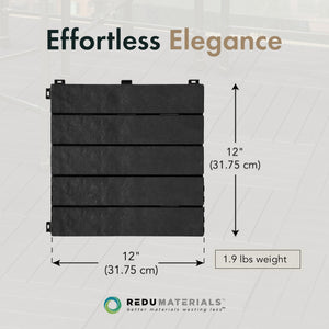TierraVerde 12x12" Interlocking Outdoor Balcony Deck Tiles, 24-Pack, Slate Black