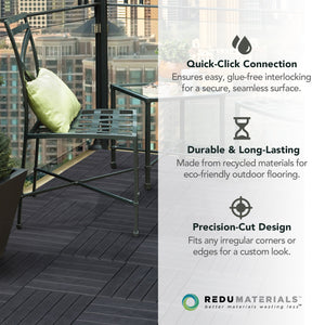 EcoTrend 12"x12" Interlocking Outdoor Balcony Deck Tiles, 24-Pack, Slate Black