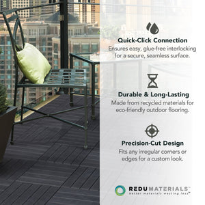 TierraVerde 12x12" Interlocking Outdoor Balcony Deck Tiles, 24-Pack, Slate Black
