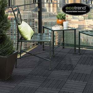 TierraVerde 12x12" Interlocking Outdoor Balcony Deck Tiles, 24-Pack, Slate Black
