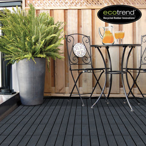 TierraVerde 12x12" Interlocking Outdoor Balcony Deck Tiles, 24-Pack, Slate Black